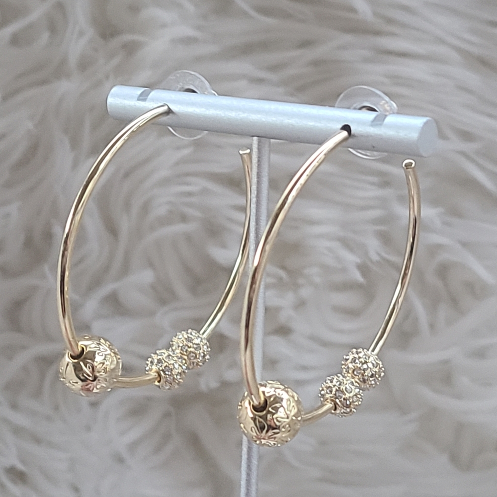 Swarovski Crystal Rhodium Plated Gold Toned Hoop Earrings- Excellent Condition